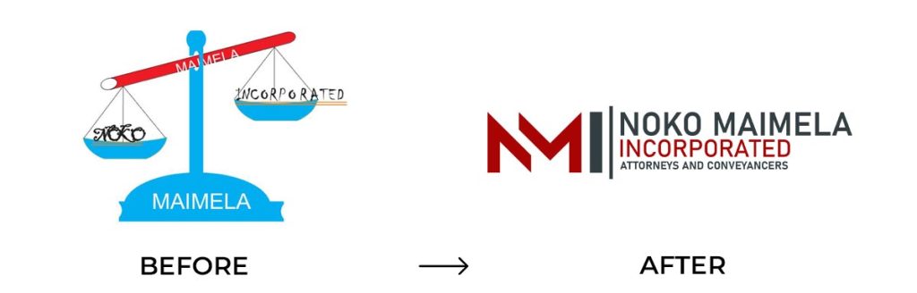 Before and After of Noko Maimela Incorporated logo redesign